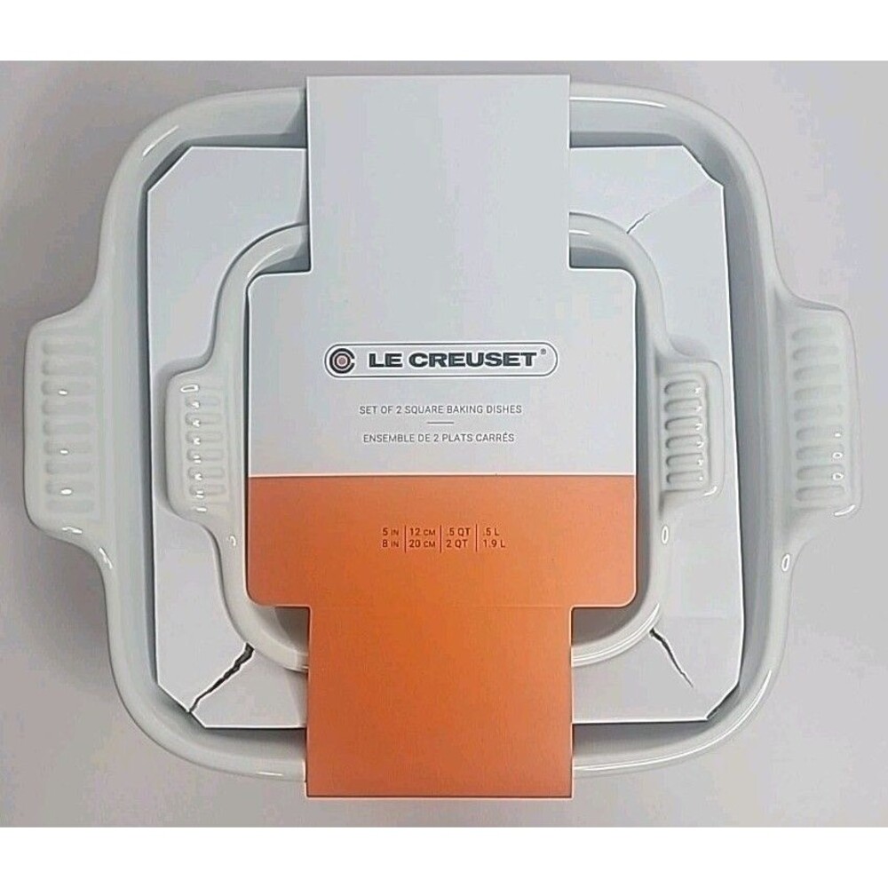 Le Creuset Heritage Stoneware Square Baking Dishes 5" & 8" Set of 2 White NIB